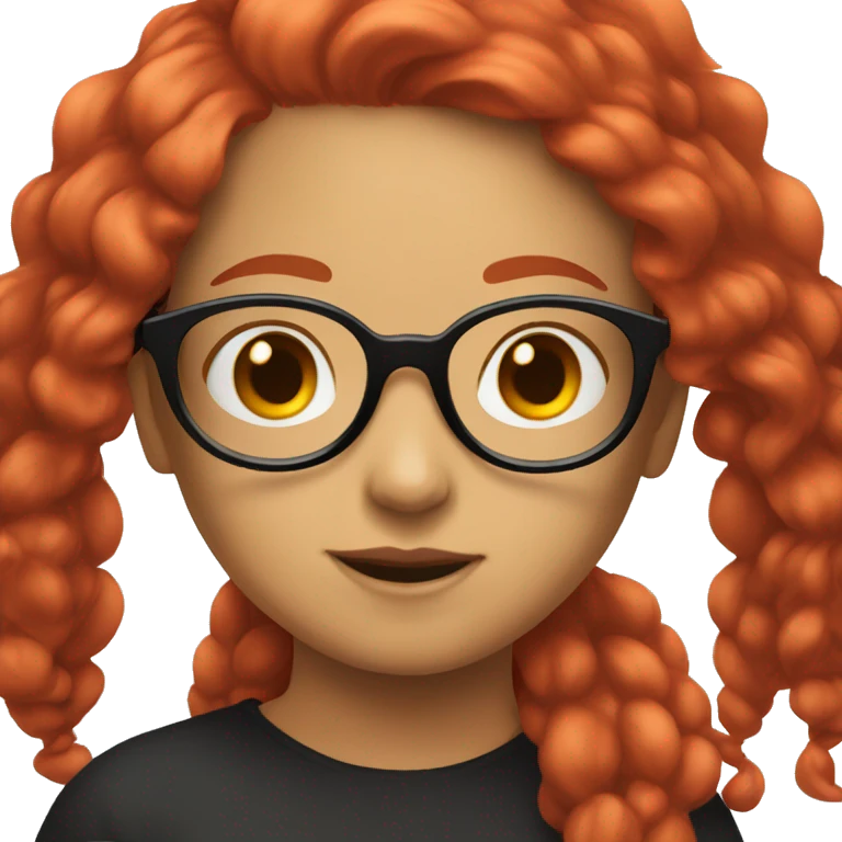 girl with bright red hair and glasses in black srub emoji