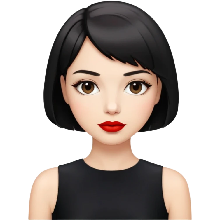 Short bob hair , red lipstick, black gown  emoji