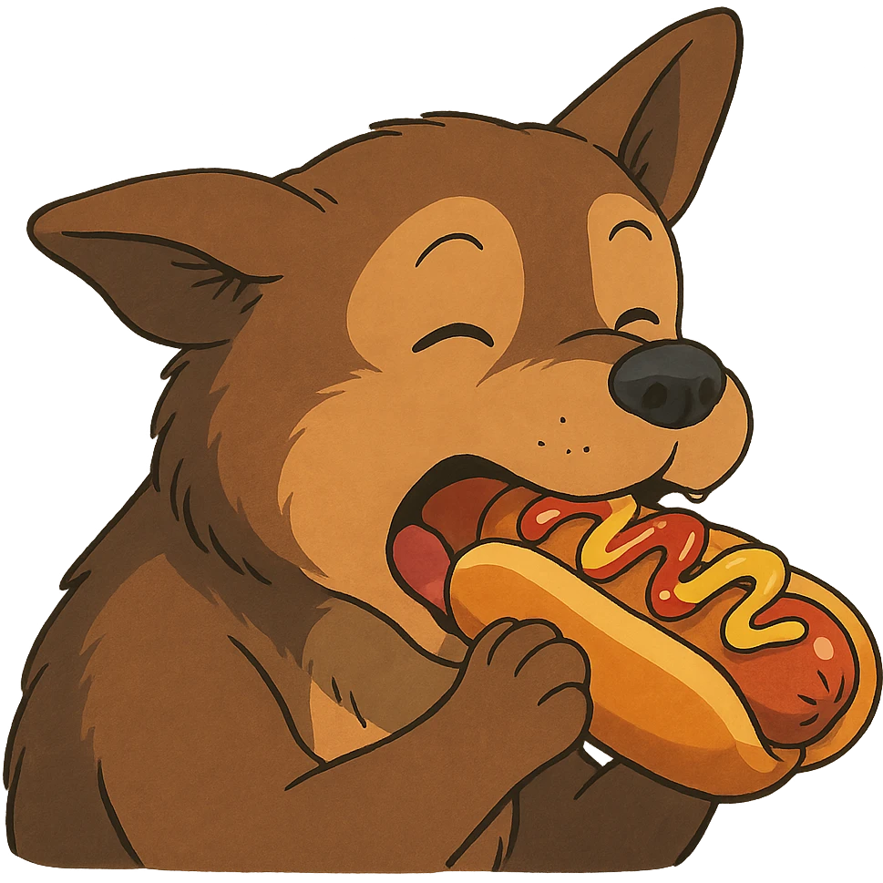 dog eating a sussy hot dog in ghibli style emoji