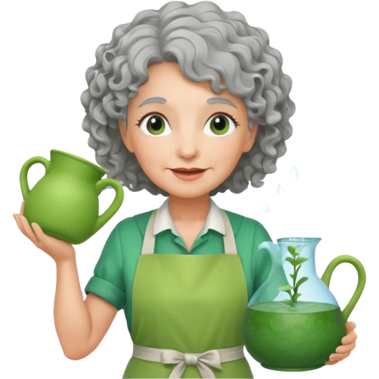 Older female florist – curly hair, holding garden water pot emoji