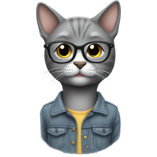 Hipster gray cat emoji