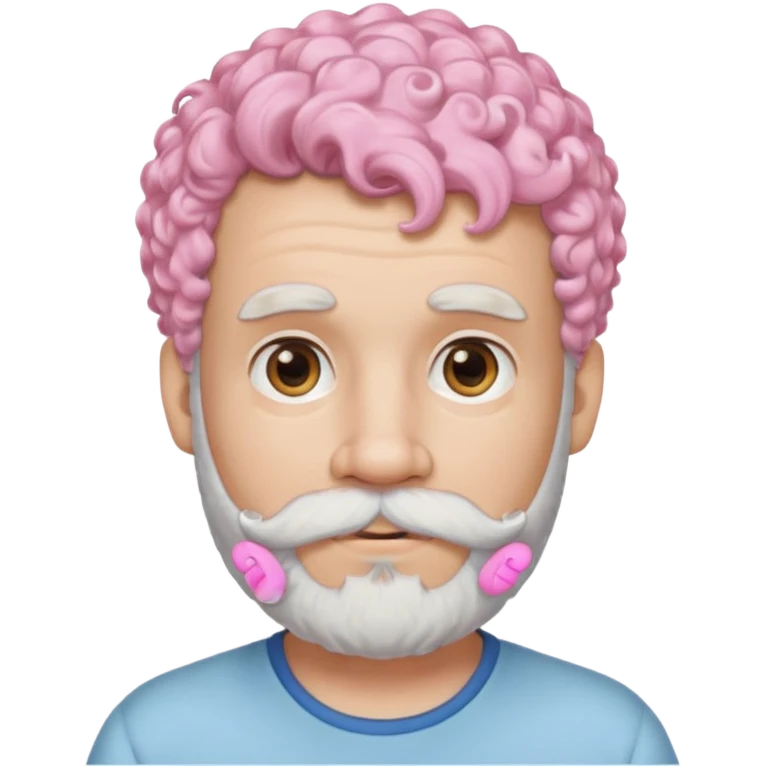 very white bearded and white mustached, pink short curly haired, wearing ear accessories emoji