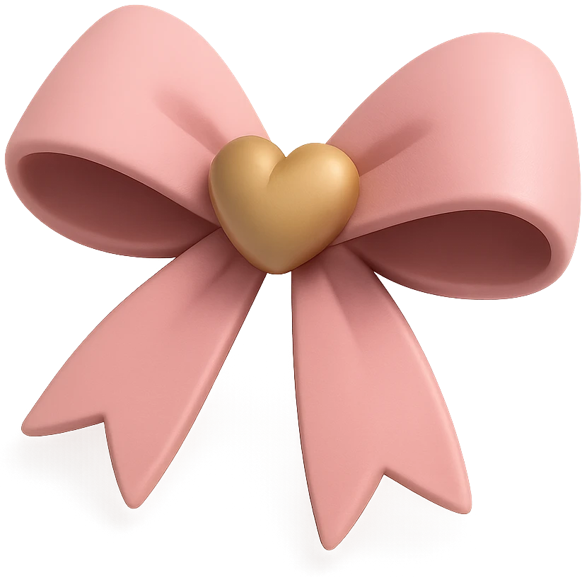 Pink bow with heart emoji