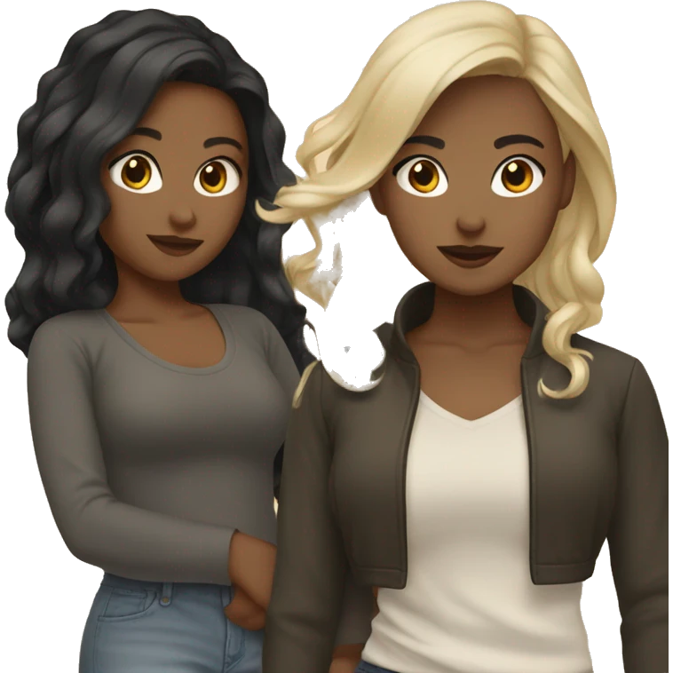 3 girls together, asain, black, and blonde emoji