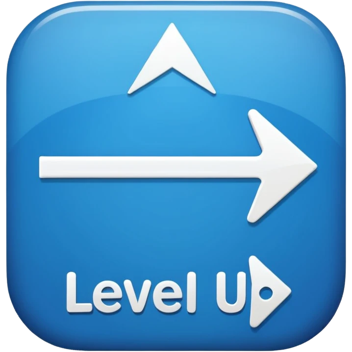 A simple emoji-style button with the text “LEVEL UP” and a small upward arrow, flat UI-inspired emoji design emoji