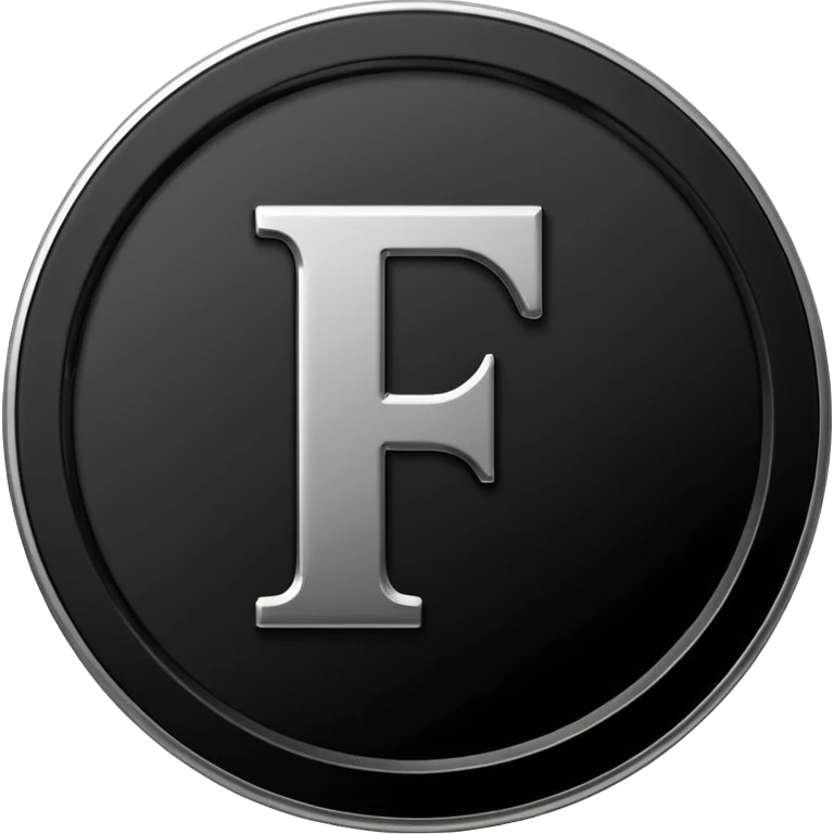 Emoji icon of a black coin with engraved letter F, minimalist style, isolated, no color emoji