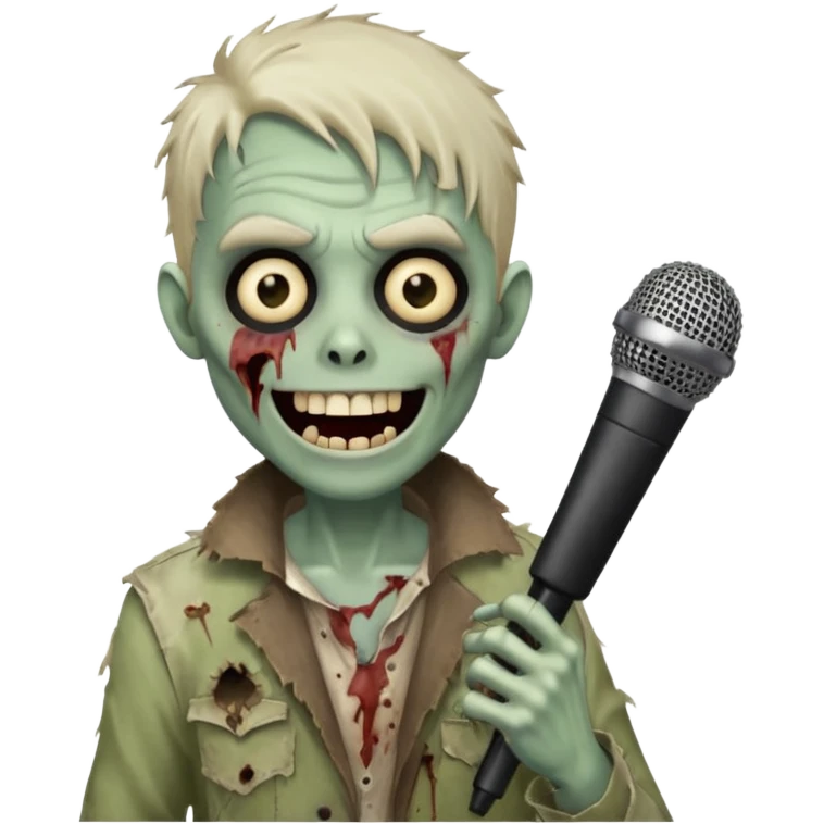 Singing Zombie with a smile on his face and a mic on his hand  emoji