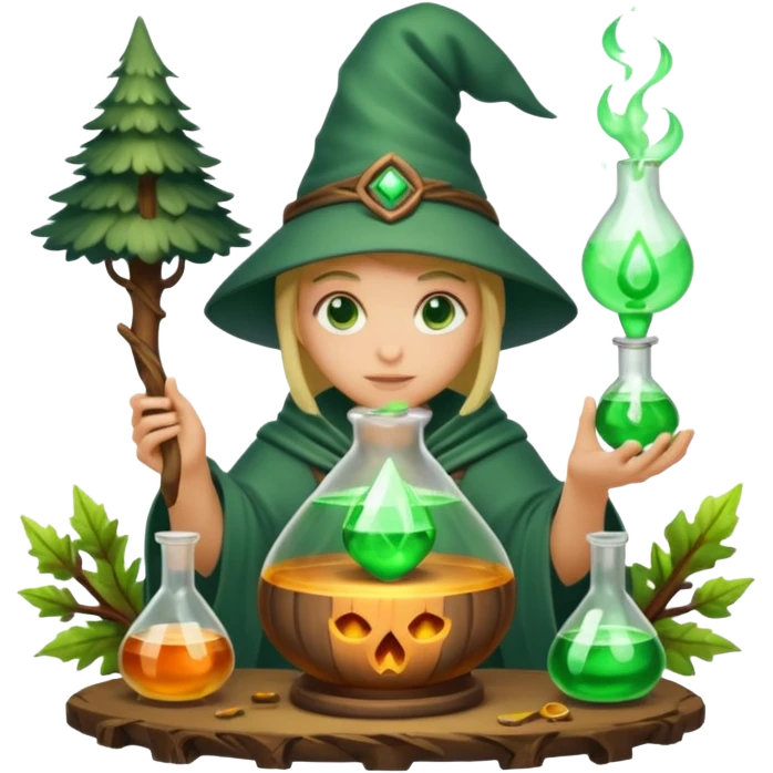forest alchemist mixing two wrong potions → perfect glow emoji