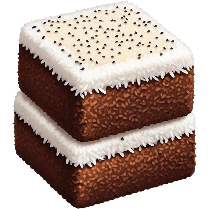cinematic-realistic-lamingtons-dessert-emoji,-depicted-as-soft-sponge-squares-coated-in-chocolate-on all 4 sides with coconut sprinkled on all side-rendered-with-mouth‚watering-detail-and-vibrant-lighting emoji