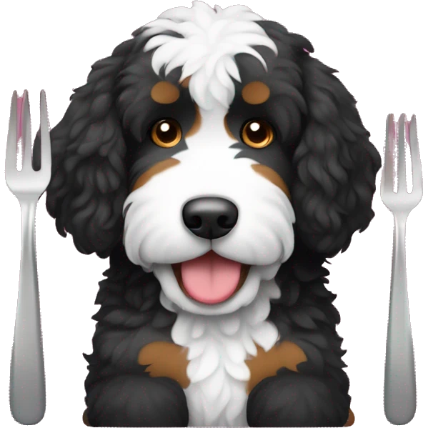 Bernedoodle with fork and knife  emoji