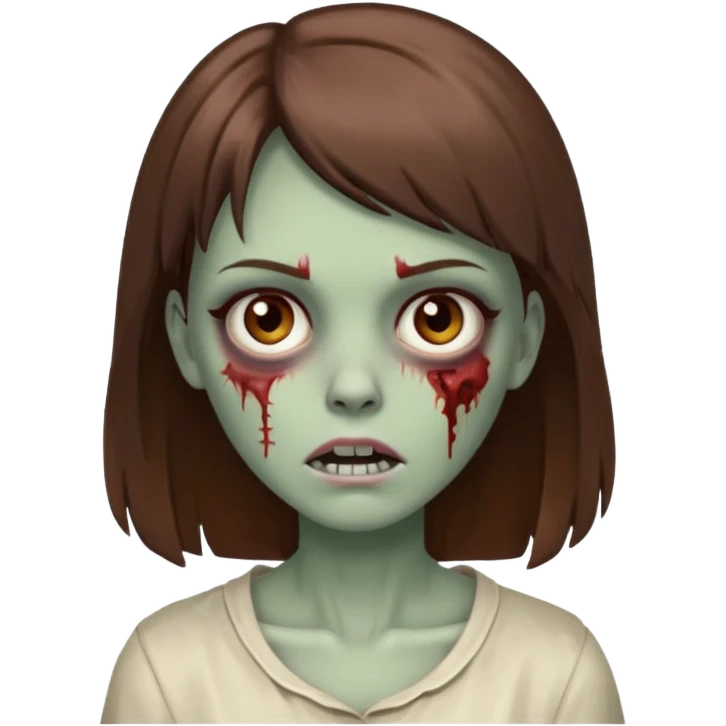 zombie mulher olhos castanhos cabelos castanhos com franja de lado  emoji