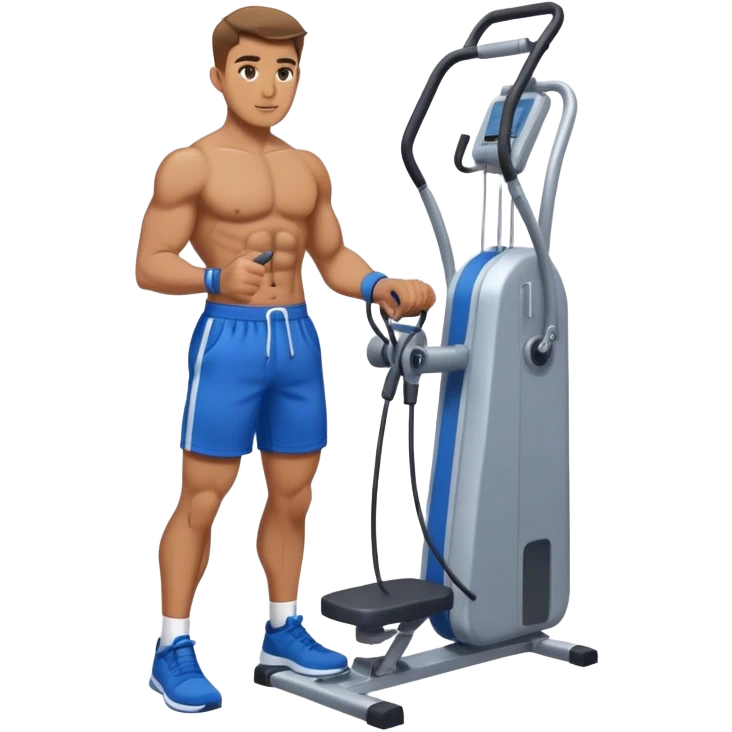 fit man with blue shorts using cable-machine emoji