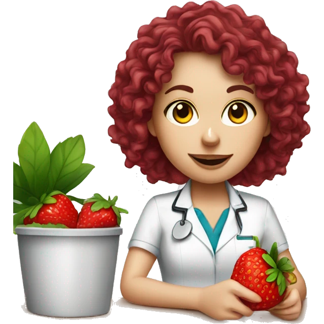 dietitian white girl burgundy curly hair eating a strawberry  emoji