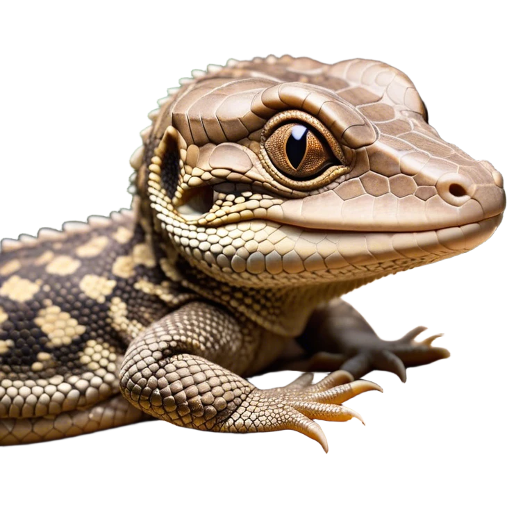 Meme-Worthy cute Sleeping brown camo spotted monitor Lizard Portrait Emoji, Head resting peacefully with a contented smile, showcasing intricately patterned scales and eyes gently closed in serene slumber, Simplified yet comically adorable features, highly detailed, glowing with a soft, drowsy earthy light, high shine, relaxed and utterly lovable, stylized with an air of playful laziness, bright and heartwarming, soft glowing outline, capturing the essence of a sleeping reptilian guardian that feels destined to become the next viral icon of adorable rest! emoji