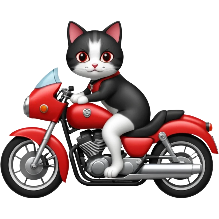 Black and white Cat on red and black motorcycle emoji