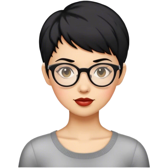 woman pixie cut black hair with glasses emoji