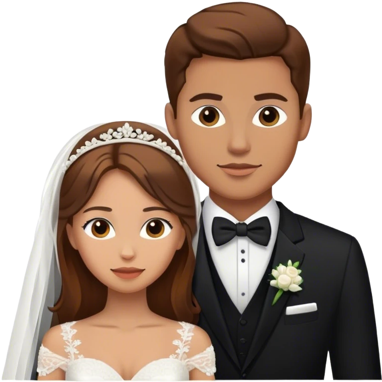 Brown hair bride and groom, black suite emoji