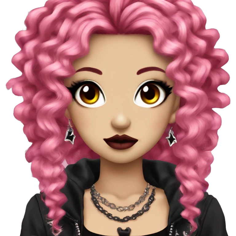 hime gyaru girl goth, punk, grunge, neon red hair, curls, dark makeup emoji