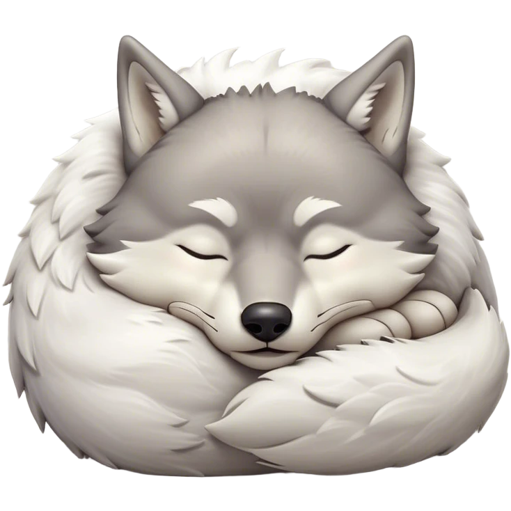 Meme-Worthy Cute Sleeping Wolf Portrait Emoji, Head resting peacefully with a contented smile, showcasing a robust build and a luxuriously soft grey and white Fur, eyes shut in a serene, restful nap, Simplified yet hilariously adorable features, highly detailed, glowing with a soft, drowsy light, high shine, relaxed and utterly lovable, stylized with an air of playful laziness, bright and heartwarming, soft glowing outline, capturing the essence of a comically sleepy wolf, so meme-worthy it feels like it could instantly become the next viral sensation of adorable slumber! emoji