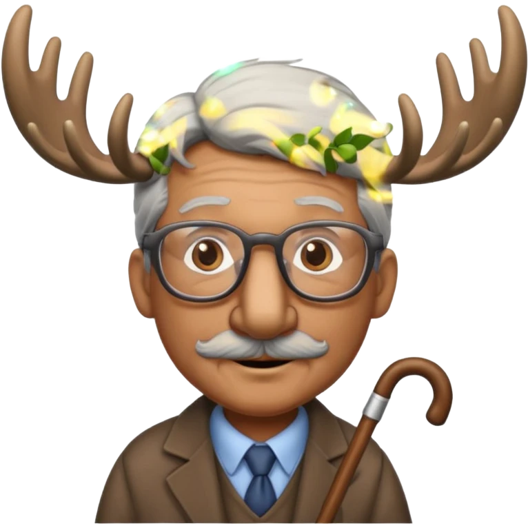 Create a slack emoji of a moose that looks very old.  He may have grey hair, glasses, and a cane. emoji