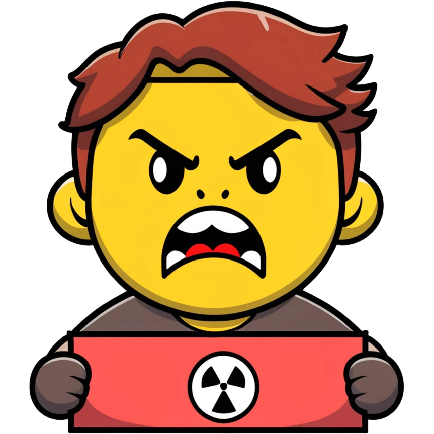 angry face with cursing symbols over the mouth, holding a protest sign that says 'Dammit Becca' emoji