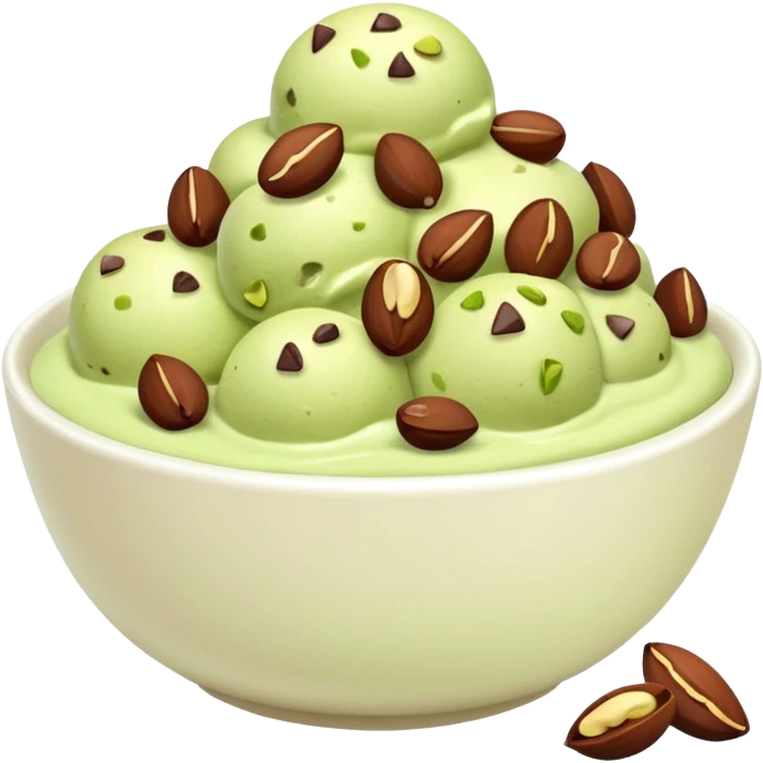 I want a emoji of pistachio ice cream with pistachio on top and some chocolate chips , make sure it’s in a bowl and aesthetic in a white bowl and make it look a little bit more green emoji