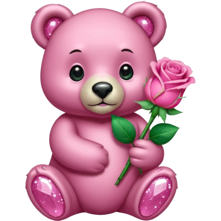 pink diamond bear holding a pink rose emoji