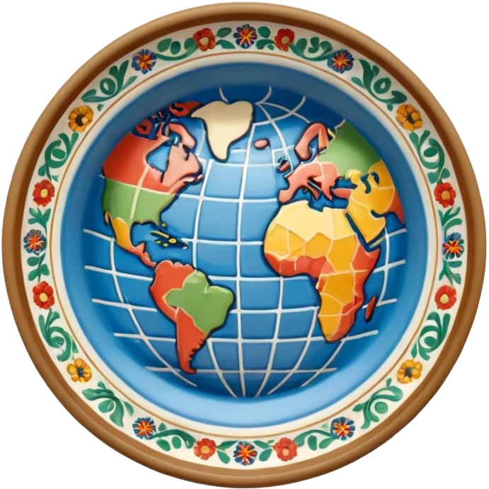 a dish with world pattern emoji