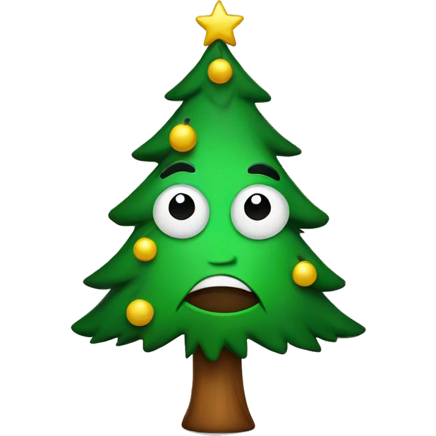 christmas tree with a face emoji