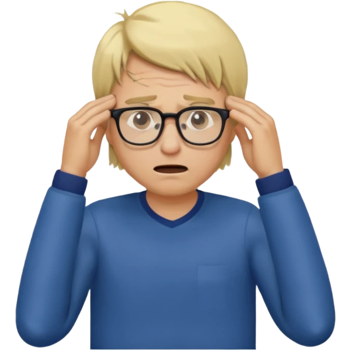 Man pulling hair out with glasses and blonde emoji