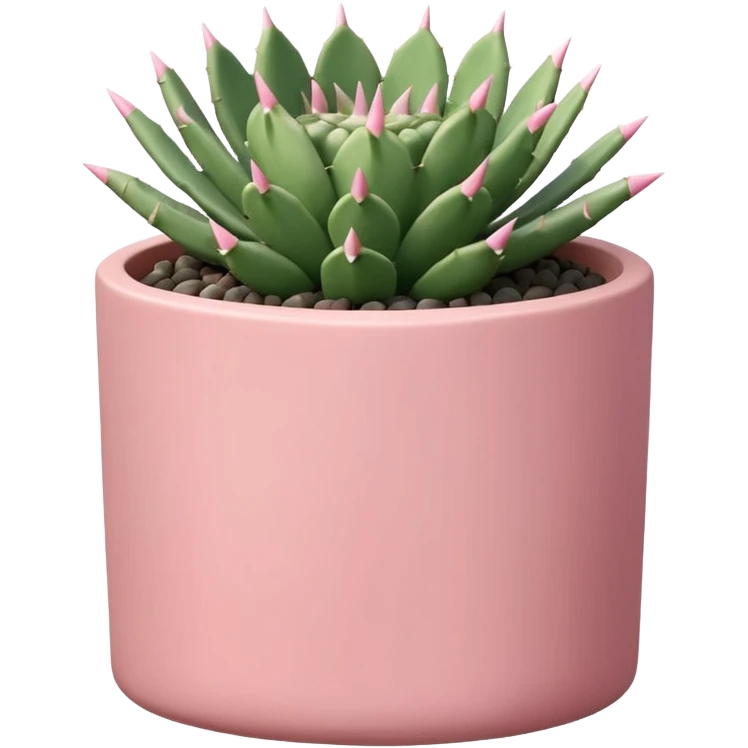 A pastel pink ceramic pot, cylindrical and shallow, containing a cereus cactus. emoji