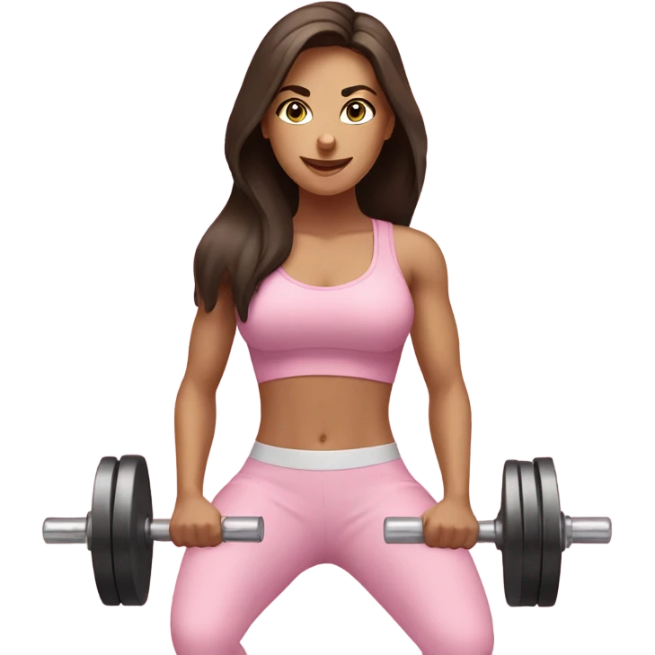 Pretty Brunette women squatting with dumbbells in light pink emoji
