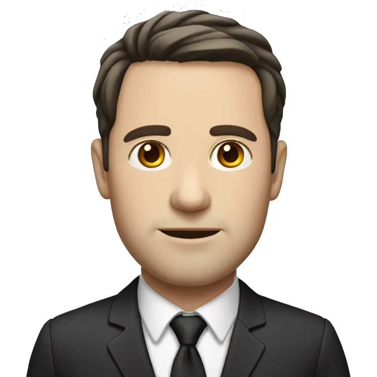 White man with short dark hair, round but long face, lawyer  emoji