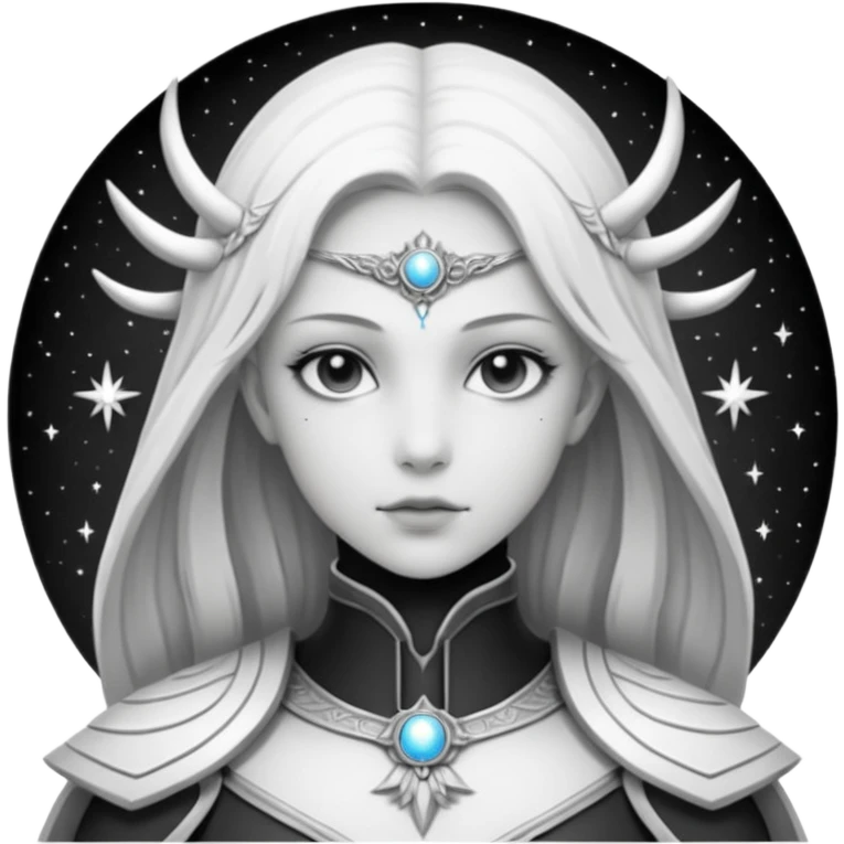 Aasimar dnd(humanoides de linaje celestial) estilo blanco y negro dibujo emoji