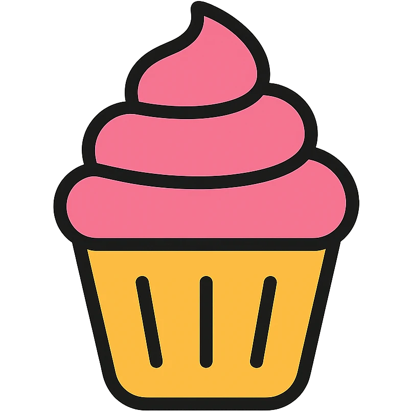cupcake with pink icing, minimal and modern style, clean lines, simple color palette emoji