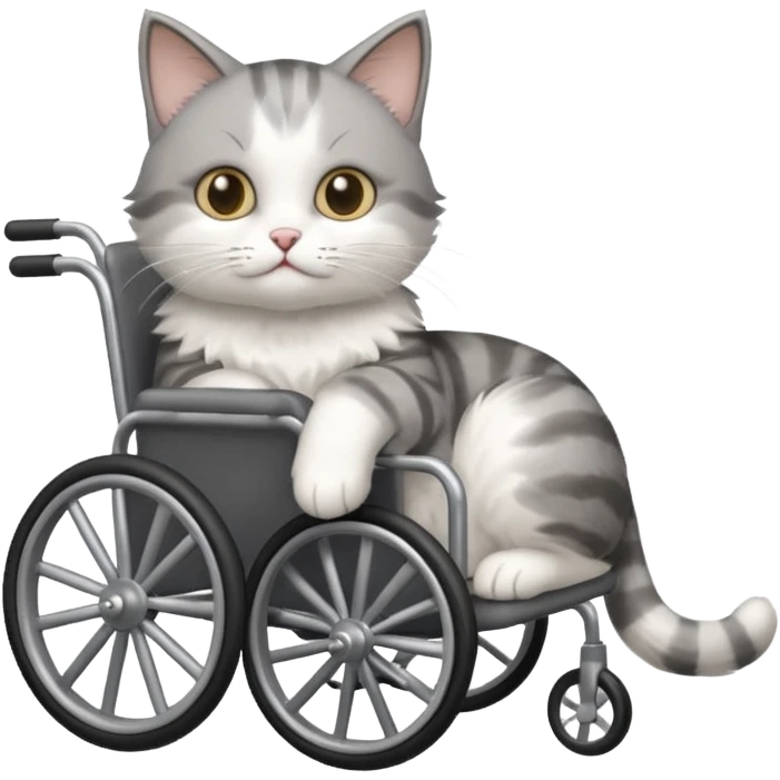grey and white disabled cat in cat wheelchair emoji