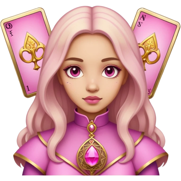 girl with pink pink tarot gold cards emoji
