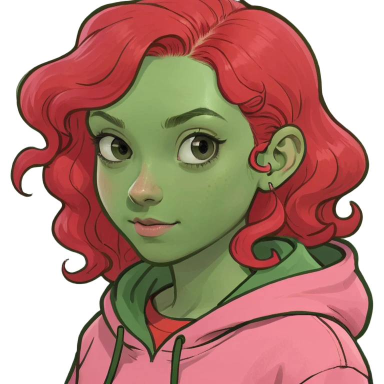 a girl with red curls and a pink hoodie emoji