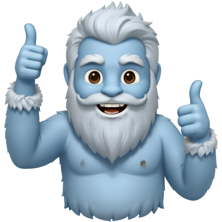 yeti, full body, ice grey blue, full beard, full fur, thumbs up, smiling, winking emoji