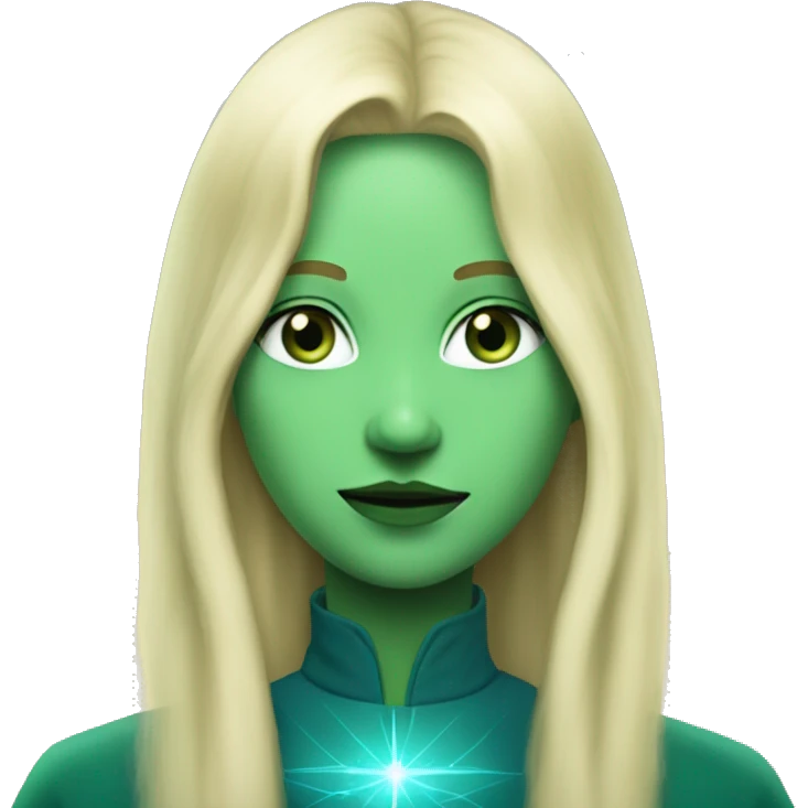 nordic pleiadian in green clothing with thin face long blonde hair and blue eyes emoji