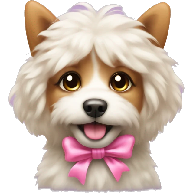 cute fluffy dog with pink bow emoji