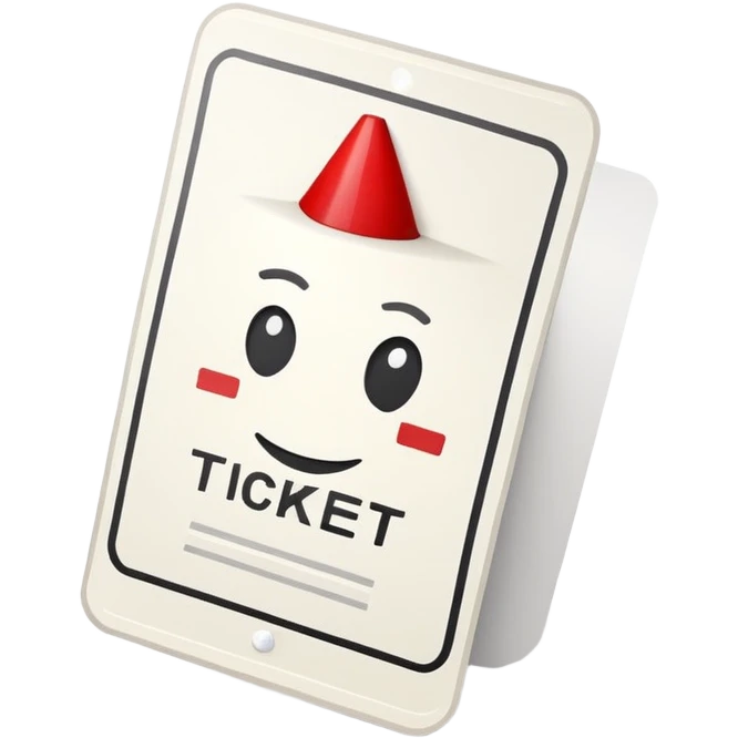 A digital emoji representing a traffic ticket. A small, slightly curved paper with printed lines, a red warning mark, and a subtle shadow. Minimalist and modern design, resembling official traffic fines emoji