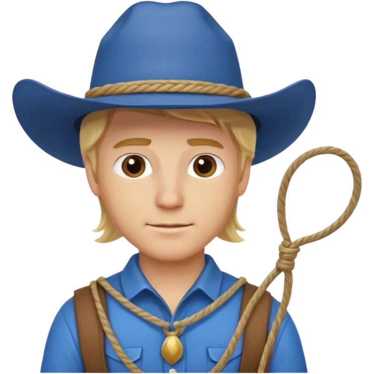 Cowboy blonde hair with blue hat and lasso emoji