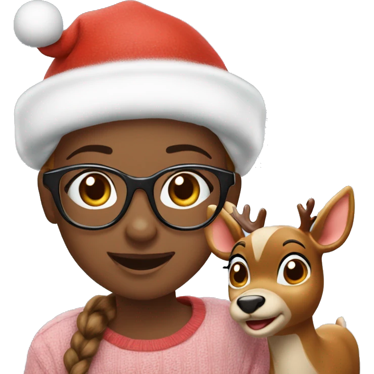happy girl with glasses with Rudolph ￼ emoji