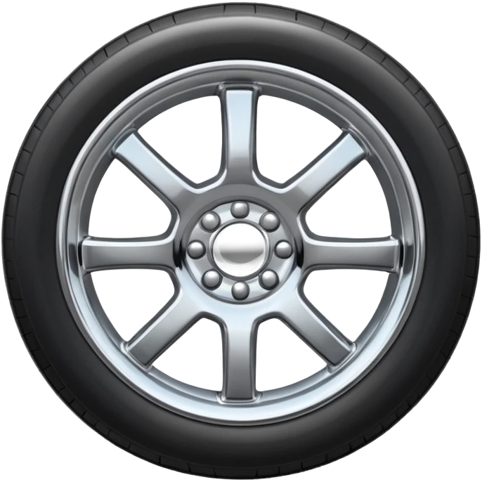 A chrome car wheel emoji, polished silver metal rim, smooth circular shape, minimal futuristic design, soft reflections, iOS emoji style, centered on white background, ultra clean look emoji