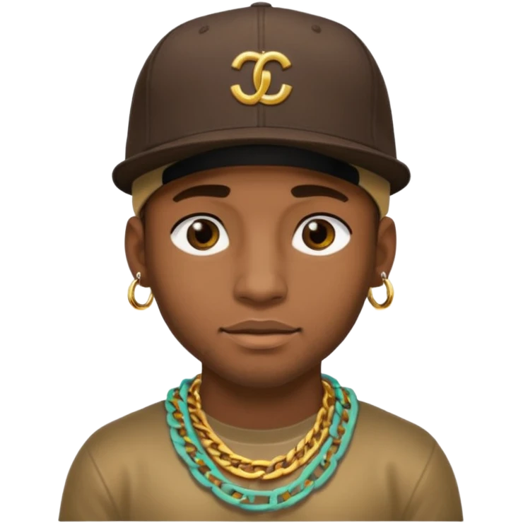 black guy with golden chains flesh tunnels and a snapback cap emoji