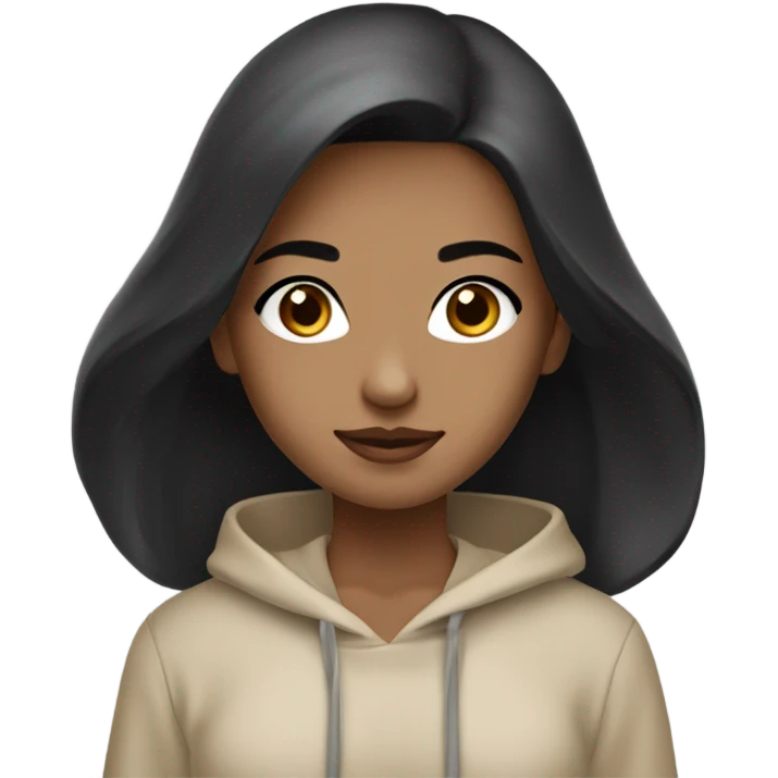 a black haired girl with medium long hair with beige Hoody ￼ emoji