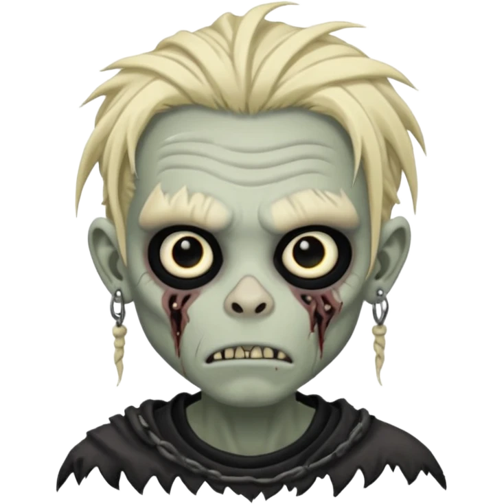 Grey pale skinned zombie boy with wrinkled skin and blond dreadlocks. Nose and ear piercings. Emo. emoji