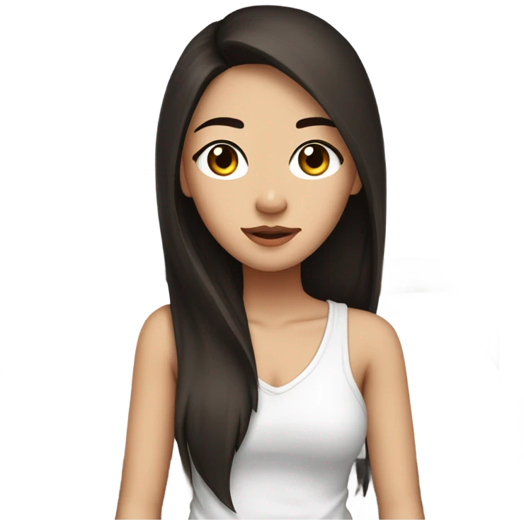 a pretty girl, asian, straight long dark brown hair, dark brown eyes, with a white pillow and white bedsheets emoji