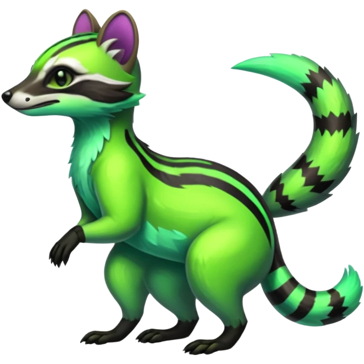 Iridescent Neon Green Civet-Numbat-Sergal-fusion-hybrid-animal-creature, full body emoji